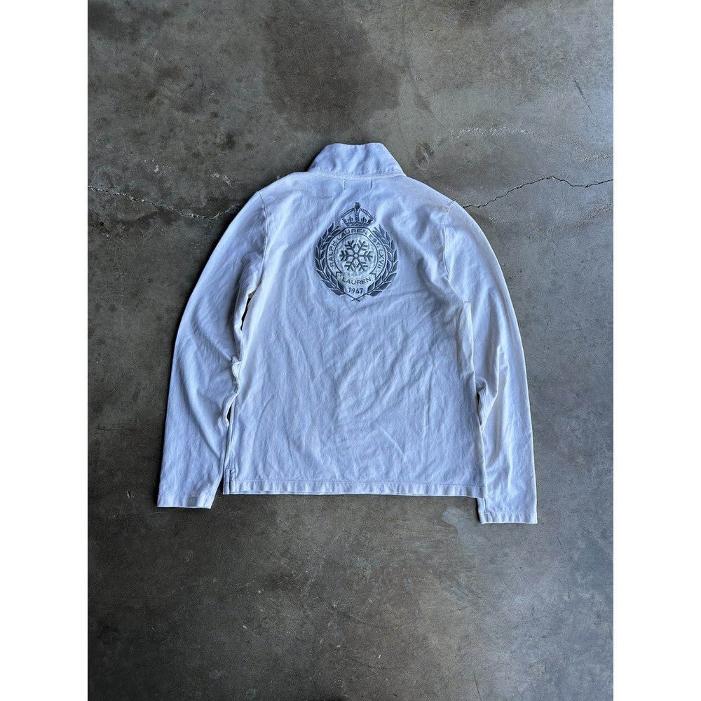 RALPH‎ LAUREN Cream Cotton Jersey Embroidered Snowflake Crest Back Top XL